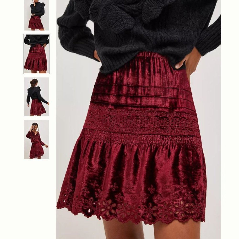 NWT Anthro Cherie Eyelet Velvet Mini Skirt